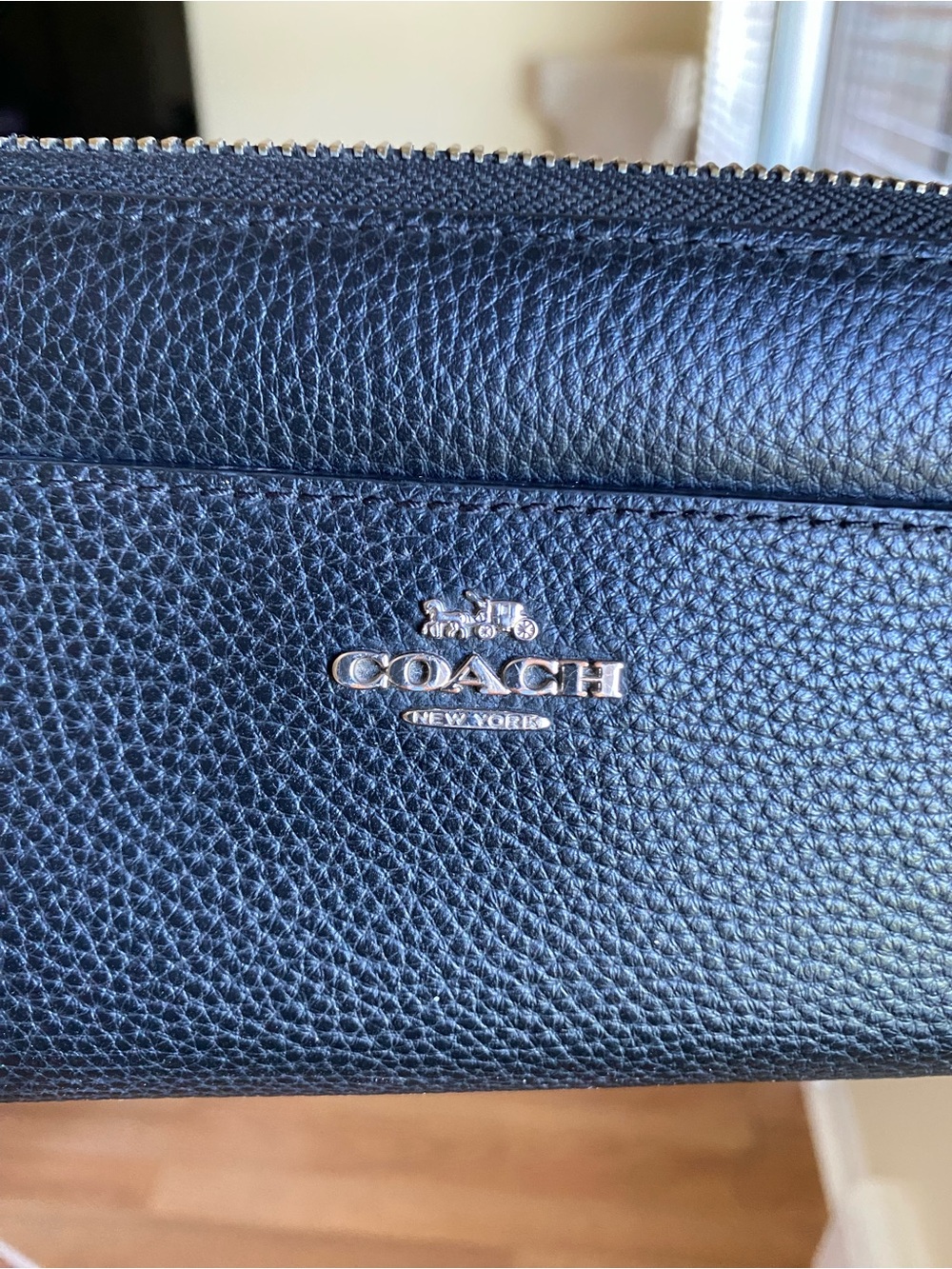 Coach Black Pebbled Leather Zip Wallet with Silver Logo - Picture 5 of 6